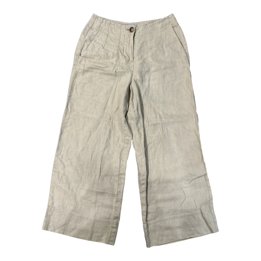 Hobbs London Beige Straight Leg Career Linen Pant Women Sz2 Office Work Trousers